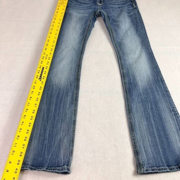 BE ROCK FOR EXPRESS Jeans Women 6R 30X40 Bootcut Blue Denim Cowboy Embroidered - Picture 8 of 12